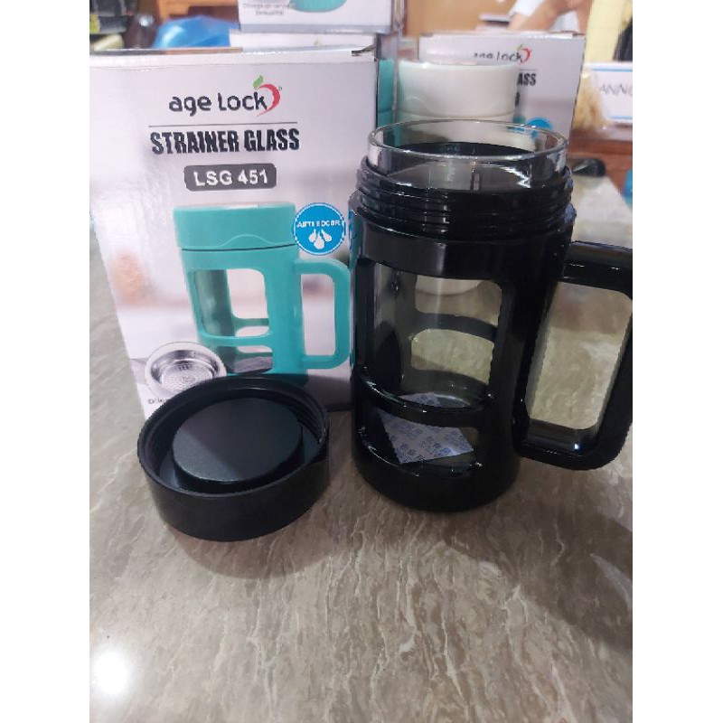 Strainer Glass [450 ml] AGE LOCK LSG 451/ Gelas Strainer Botol Minum + Saringan Anti Bocor