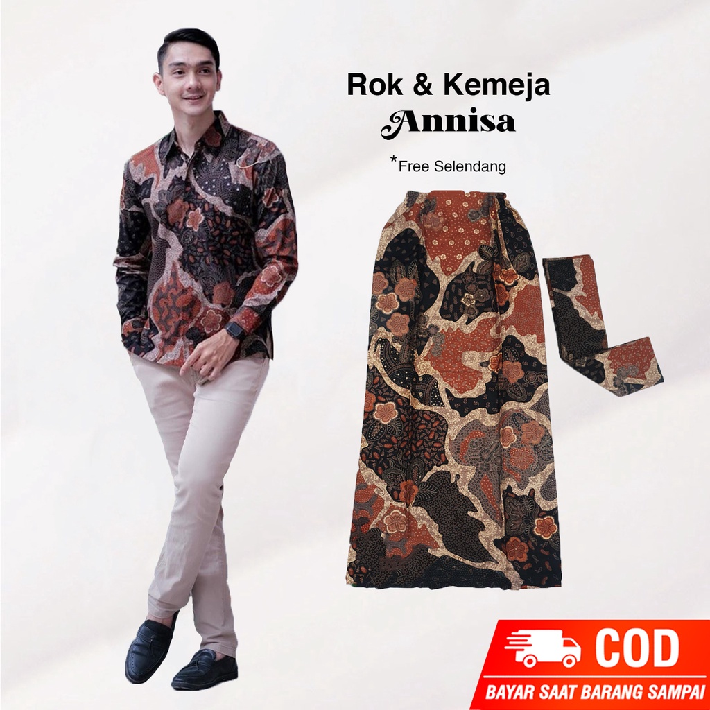 COD KEMEJA DAN ROK BATIK TERBARU 2022 KEMEJA PRIA SIZE M L XL ROK SLENDANG ALLSIZE COUPLE ROK DAN KEMEJA BATIK KONDANGAN LAMARAN