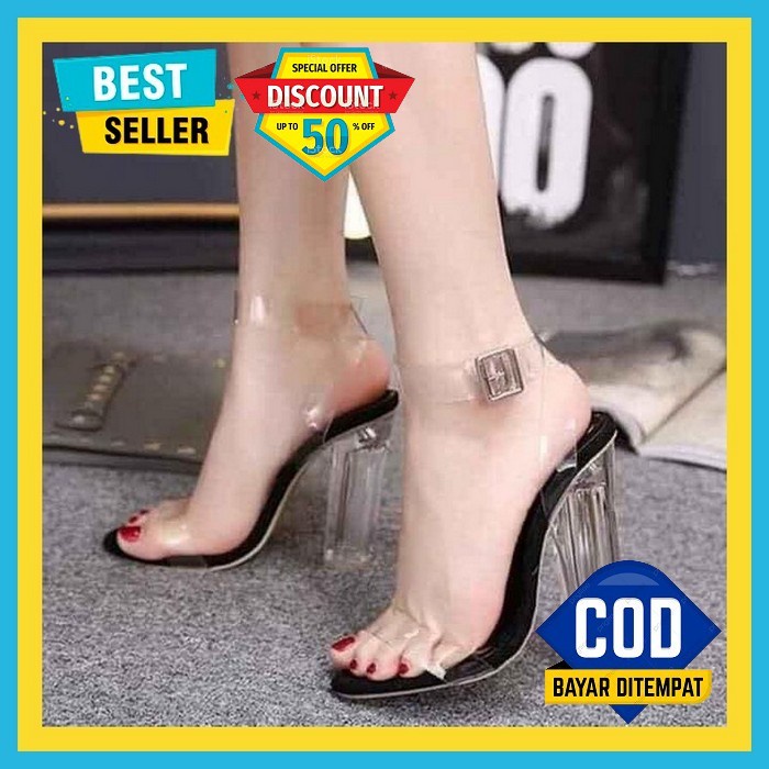 Sendal Heels Wanita Import Hak Tahu Kaca Bulat Hils Kondangan Terbaru  Yd 01 Heels Wanita Hak Kaca