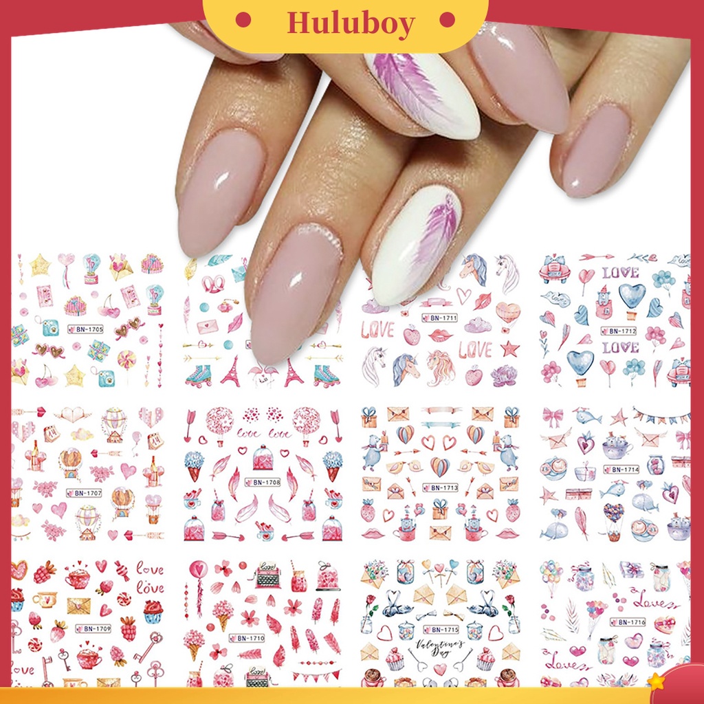 Huluboy Huluboy♡ Stiker Kuku Desain Valentine Romantis Ultra Tipis DIY Untuk Manicure