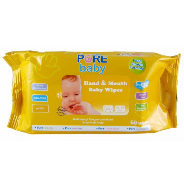 PURE BABY Hand &amp; Mouth Baby Wipes 60sheets | Tissue Basah Bayi Pure BB