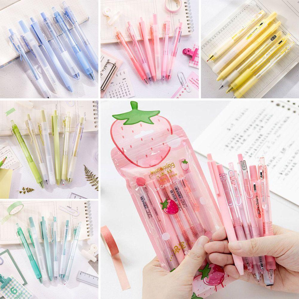 Top 6pcs/Set Gel Pulpen Set Kantor Perlengkapan Sekolah Alat Tulis Kreatif Morandi Berwarna Press Type Marker