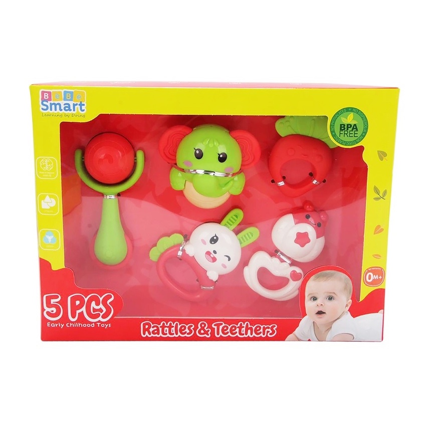 Bebe Smart Rattles &amp; Teethers Gigitan Bayi Set 5 Pcs Elephant