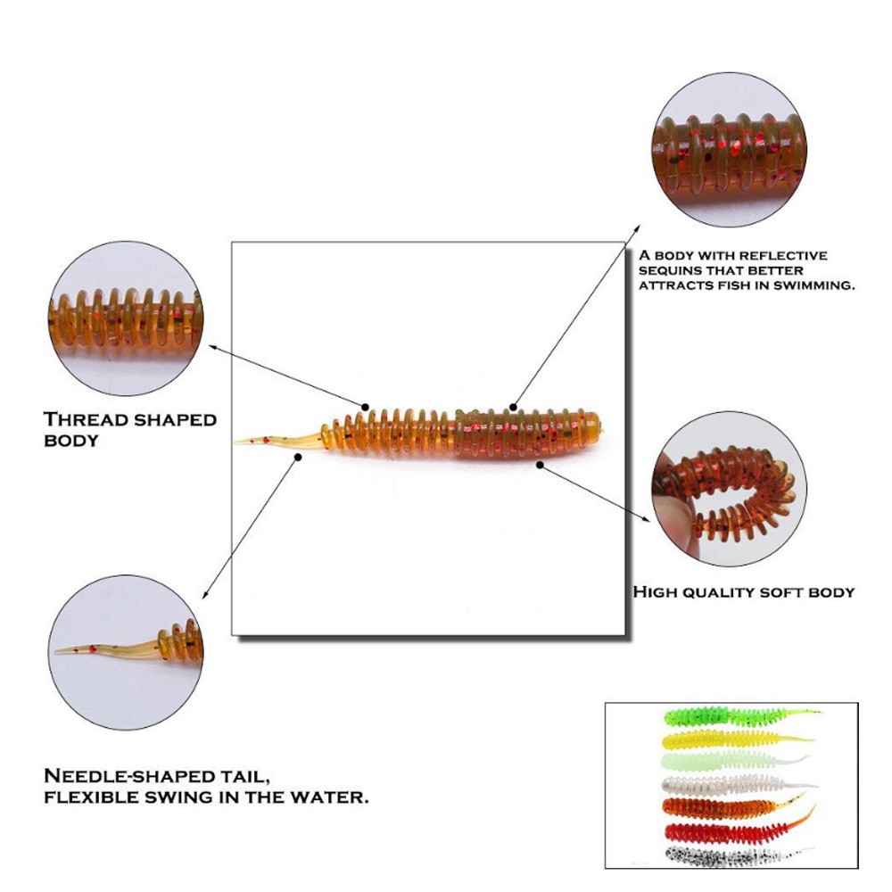 (READY Stok) 5Pcs/Lot 6.5cm/1.2g MASTA UL Plastik Lembut Cacing Mengambang Air Memancing Umpan Spiral Ekor Udang Buatan Karet Umpan Lembut