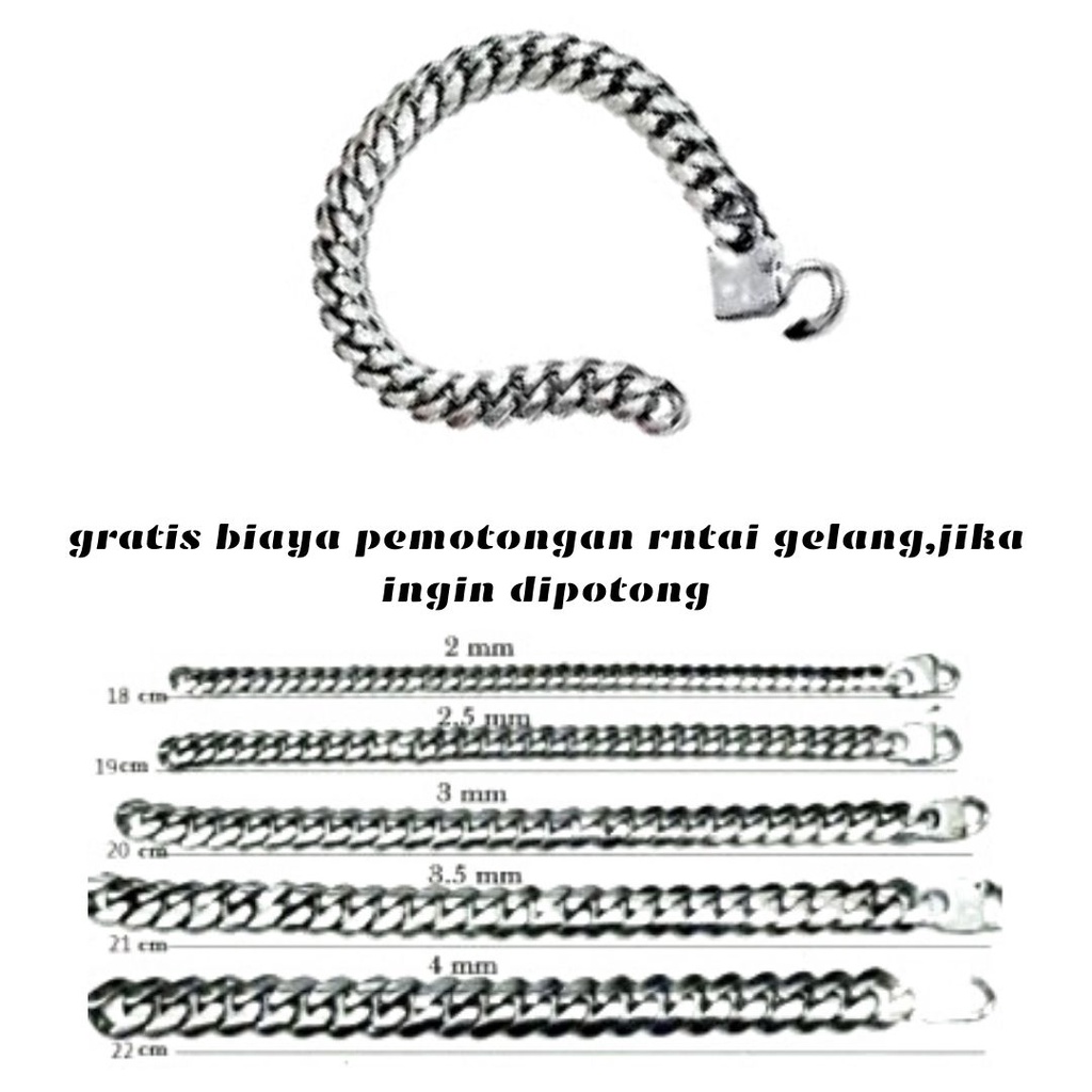 GELANG RANTAI BAJA PUTIH PRIA TERLARIS,BAHAN BAJAPUTIH/MONEL,DIJAMIN ANTI KARAT,GELANG RANTAI PRIA