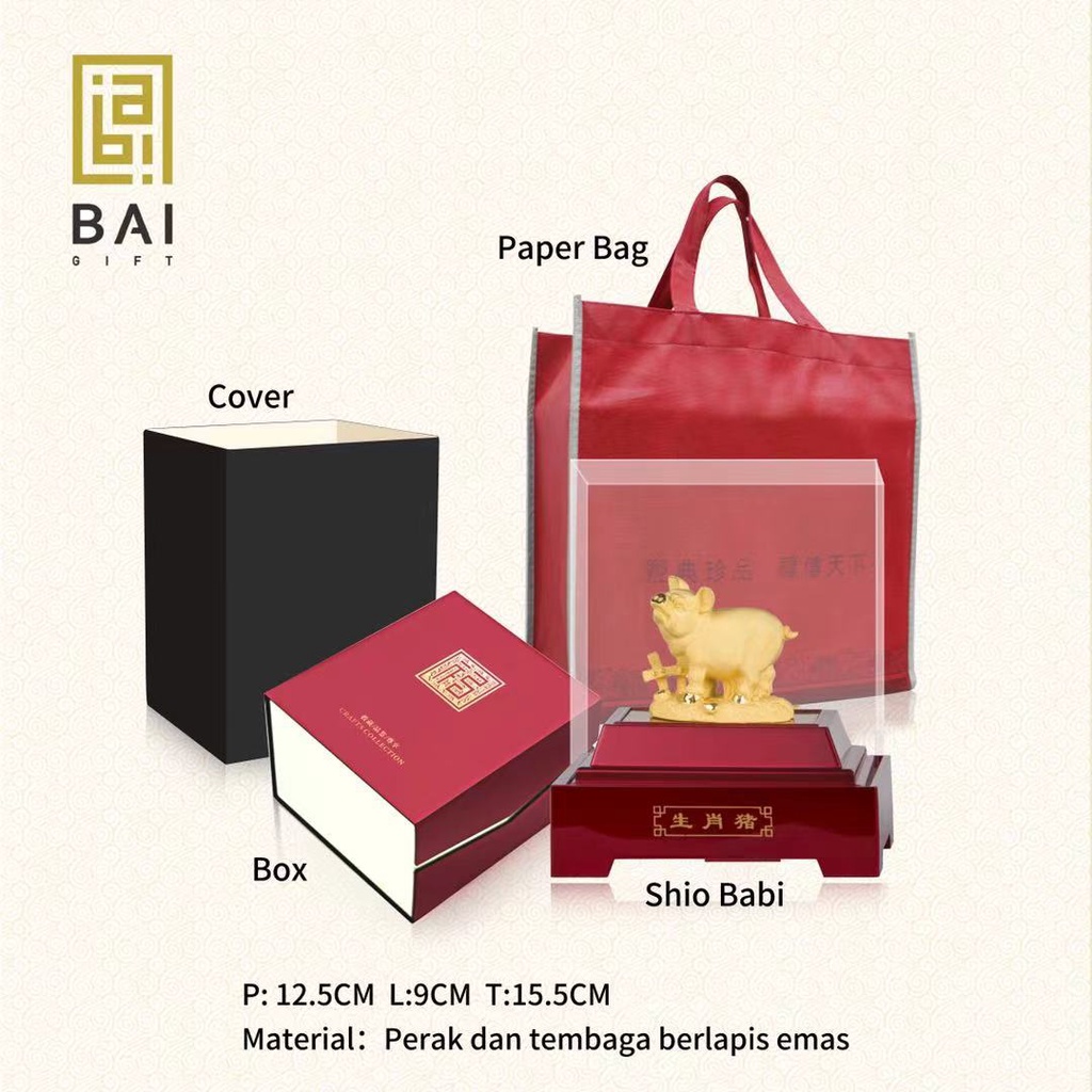 Pajangan Shio Babi Lapis Emas 24k Hadiah Premium Patung Shio Babi Mini