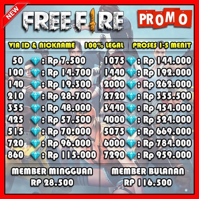 Hot Promo Terbaru Topup Diamond Freefire Via Id Aman Dan Murah