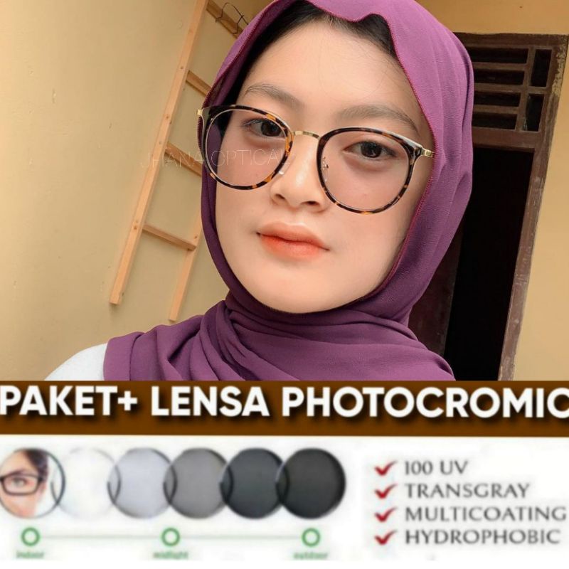 kacamata paket lensa photocromic (9228)frame lensa blue-ray minus anti radiasi