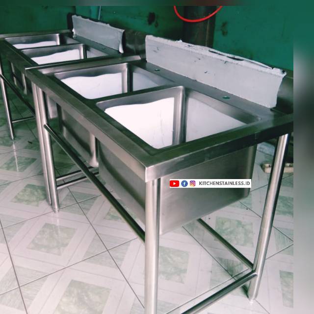 Double Sink Table Stainless Steel kitchen meja Cucian piring Stainless