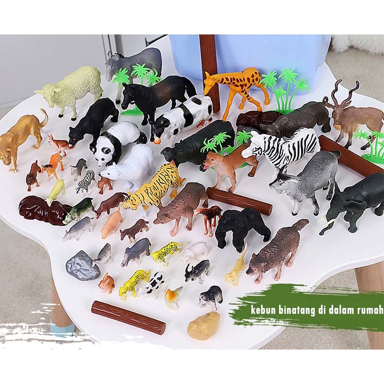 Mainan Anak Hewan Miniature Figur 58pcs dengan box kontainer Animals