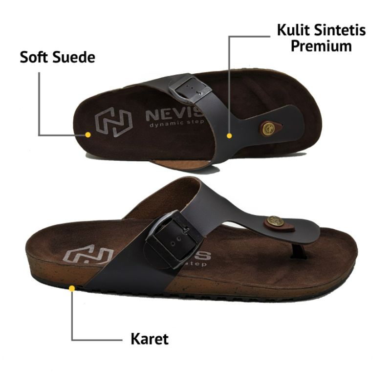 Sandal Pria Casual - Sendal Jepit Gesper - Sandal Kulit Kekinian Model Birken - Nevis SNP 51