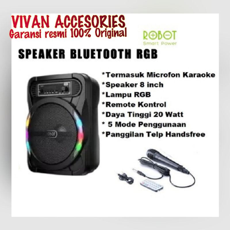 ROBOT RB450 Portabel  Bluetooth 20W Wireless Speaker RGB Karaoke + Mic + Remote