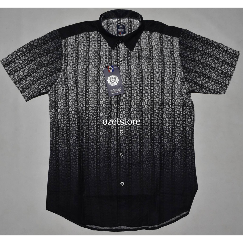 SCOTCH & CO Kemeja Pria Casual Lengan Pendek Hitam Motif Modern Fit BY72 ORIGINAL