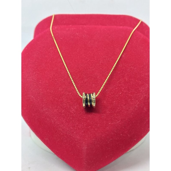 KALUNG PERAK 925 ASLI LAPIS EMAS/KALUNG ITALI KACA+LIONTIN TABUNG TUSUK CAT WARNA HITAM/ASLI SILVER/