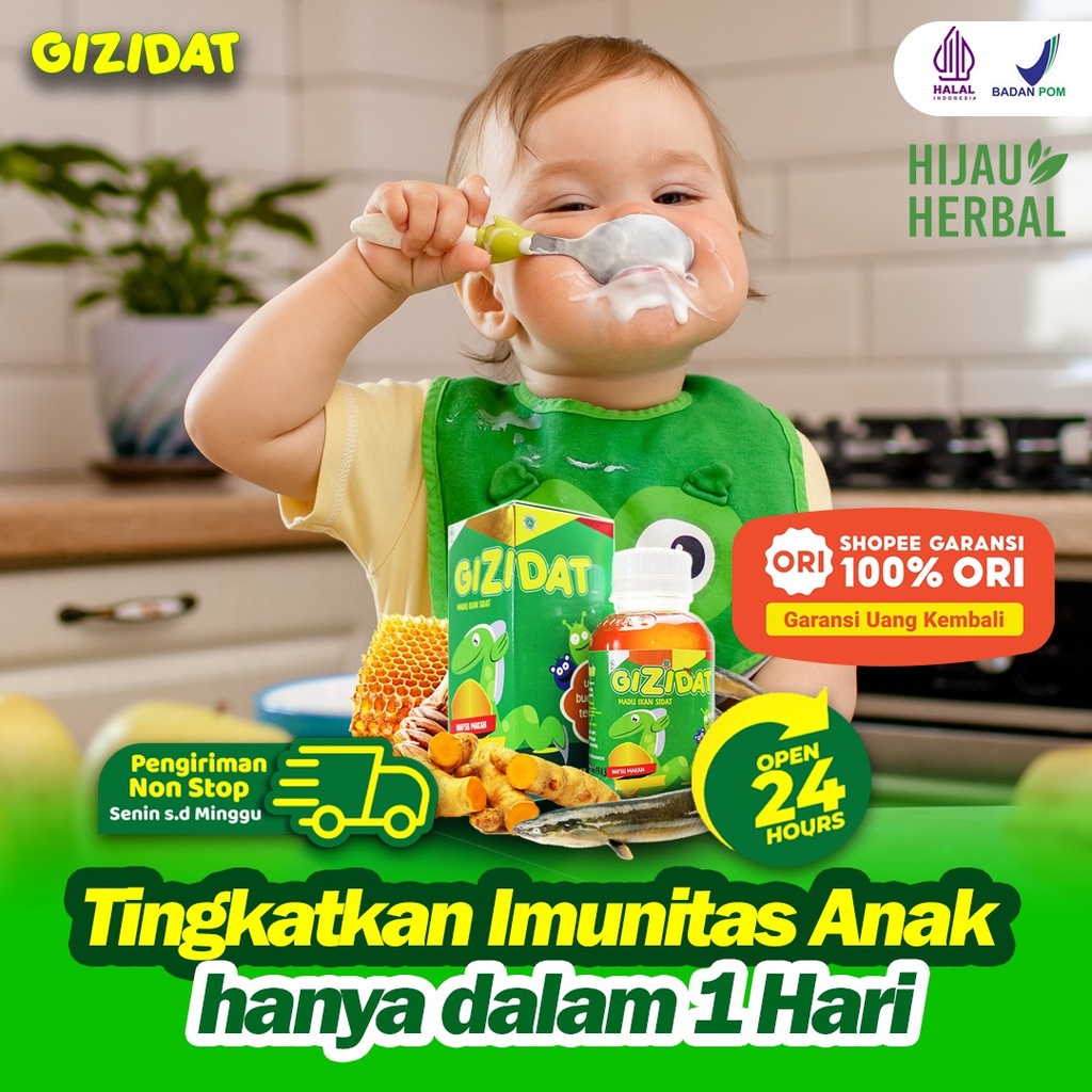 Gizidat Madu Gemuk Anak Original [Bisa COD]  - Madu Sari Ikan Sidat Multivitamin Suplemen Penambah Nafsu Makan &amp; Berat Badan Bayi / Anak Enak Plus Probiotik Temulawak Aman Terpercaya Gizi Dat Suplemen Penambah Berat Badan Madu Angkak Cara Biar Gemuk Badan