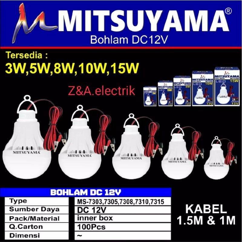 Lampu Bohlam LED 12V MS-7315DC MITSUYAMA 15w + kabel 1,5