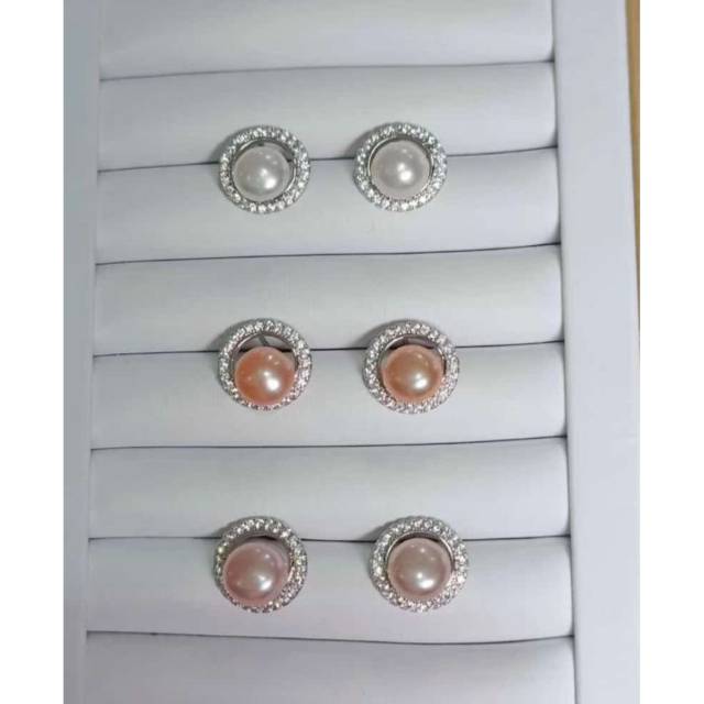 Anting mutiara air tawar lombok asli rangka silver