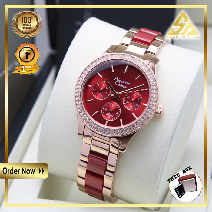 JAM TANGAN ALEXANDER CHRISTIE ALEXANDRE CHRISTIE WANITA CEWEK ORIGINAL ORI BRANDED ROSEGOLD RED AC 2