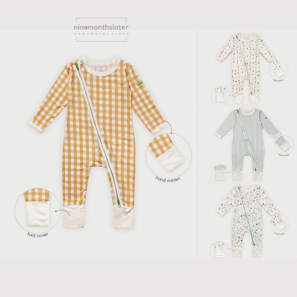 Hamako Zipsuit - Jumper Sleepsuit Baju Tidur Anak Bayi Baby Tencel Zipper Resleting Piyama Panjang