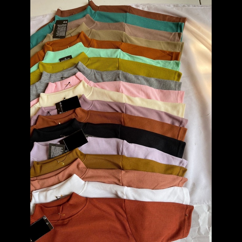 REYA TOP RAJUT KAOS RIB LEHER TINGGI INNER KNIT TURTLENECK BLOUSE KANTOR KERJA KULIAH SIMPLE POLOS MURAH GROSIR ADEM