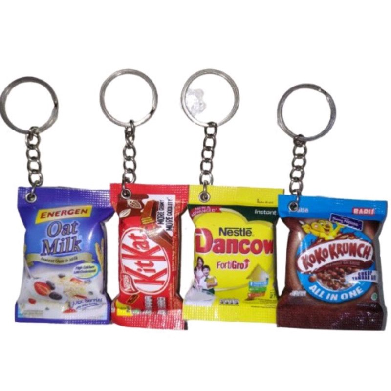 Gantungan Kunci dan Tempelan Magnet Kulkas Miniatur Snack Bahan Alumuniumfoil Ring Standar