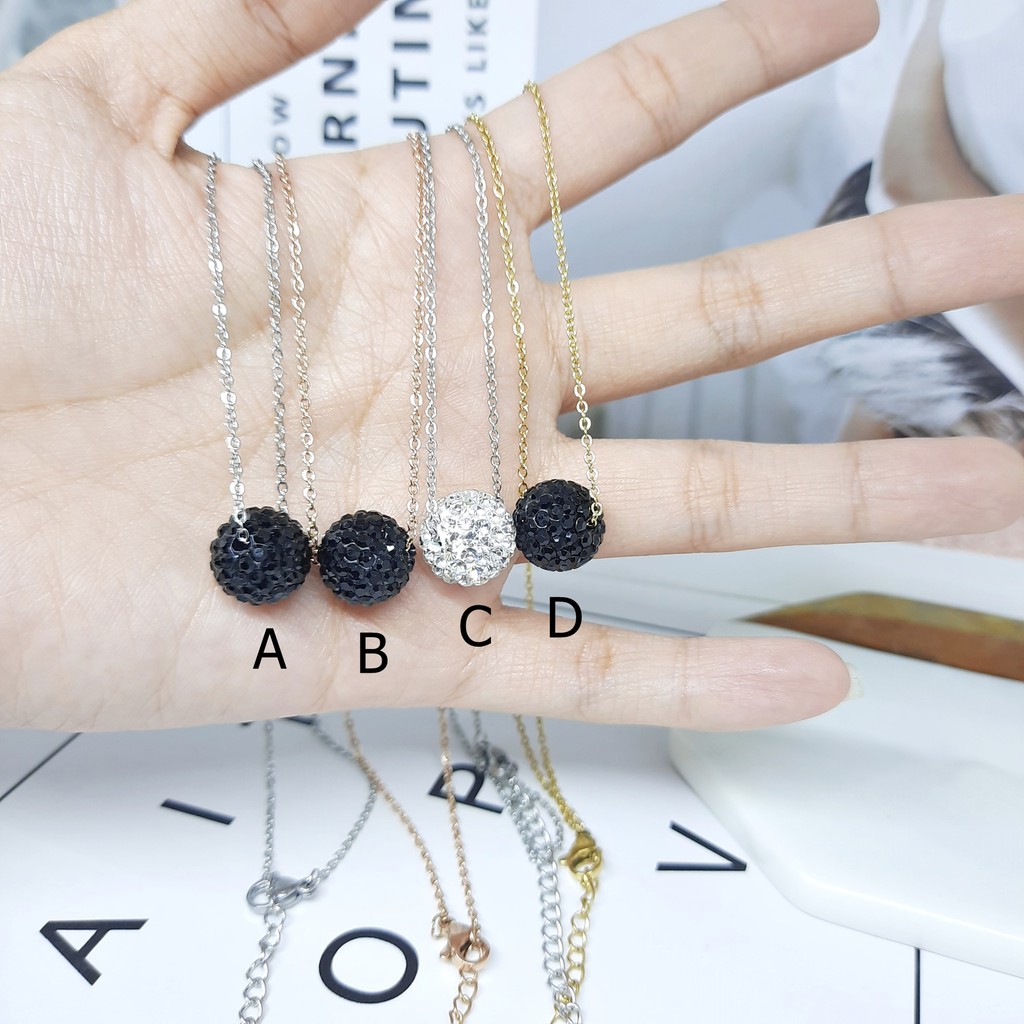 Kalung Fashion Korea Titanium Bola Hitam Putih Rose Gold Silver - BN419