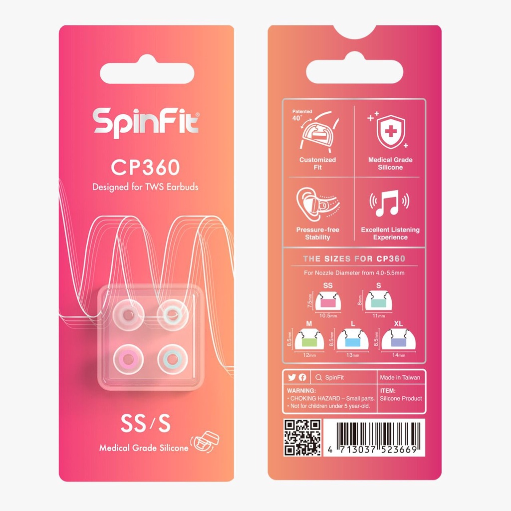 Spinfit Eartips Earpiece CP360 V2 Special for TWS - Replacement - Original CASE - Size : S/SS - M/S - L/M - XL/L