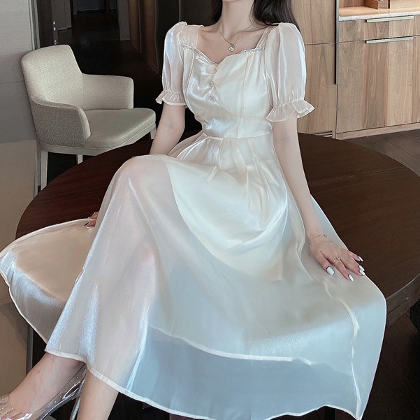 COD dress korea/dress putih/baru dress brukat korean style putih wanita korea sutra high-end long dr