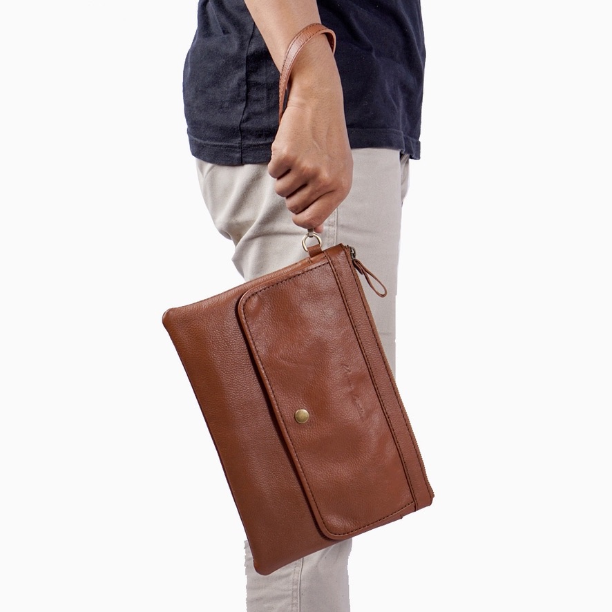 Kenes Leather Clutch Tas Tangan Unisex Kulit Asli BASIC L Pullup - Free Gravir Nama