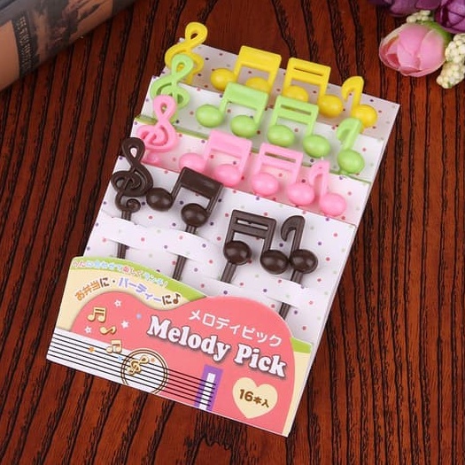 Set Isi 16 Garpu Buah Motif Musik Not Balok Food Picks Musical Garpu Set Buah Mini