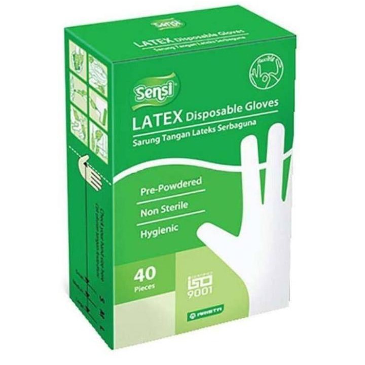 SENSI Sarung Tangan Latex Disposable / Sarung Tangan Karet per Box isi 40 Biji