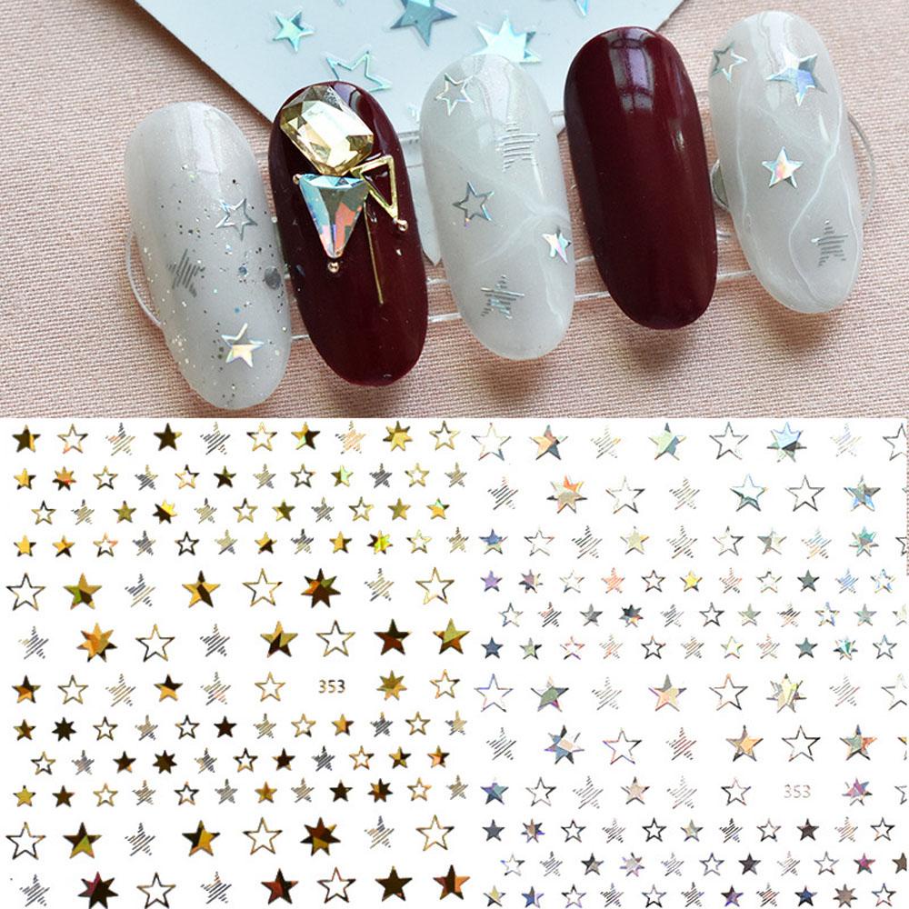 AUGUSTINA Agustinina Nail Art Dekorasi Geometri Indah Sepuhan Kuku Ornamen Perekat Diri Glitter Bintang Nail Foil Decals
