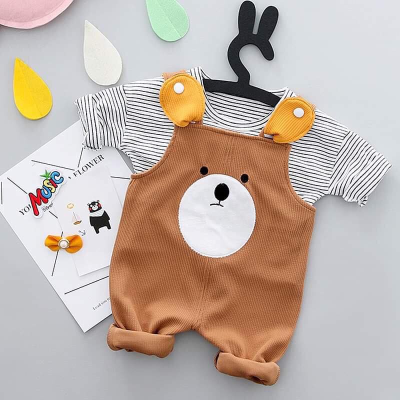 Setelan Overall Anak Bear Brownie Set 2in1