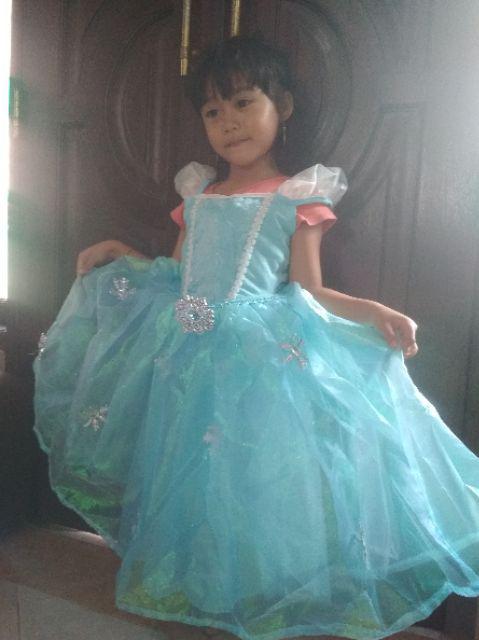  FROZEN  SNOWFLAKE DRESS BAJU  ANAK  DRESS GAUN KOSTUM ANAK  