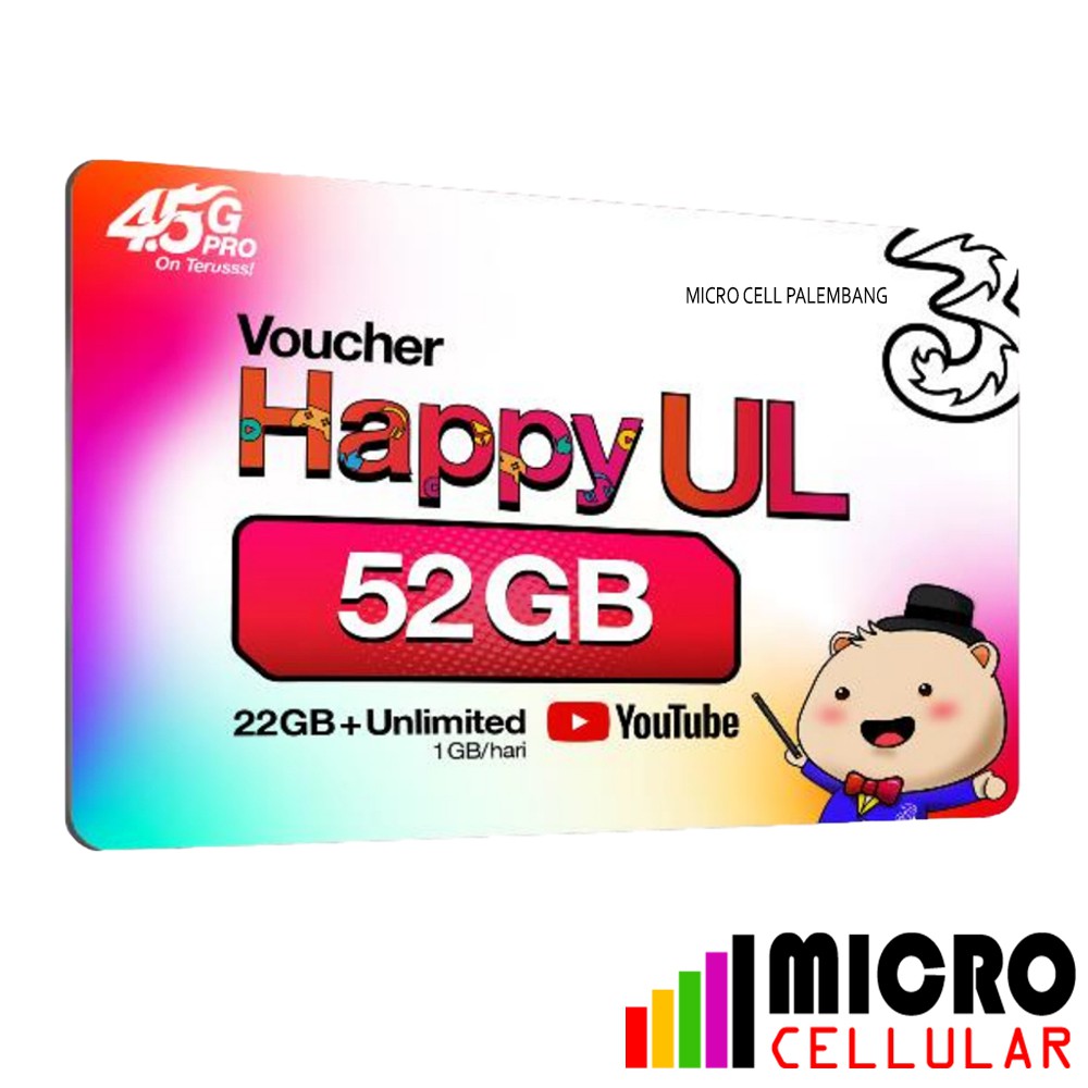 Voucher TRI Happy Unlimited 52 GB Kuota Reguler 24 Jam - Unlimited YouTube Bebas Akses Nonstop