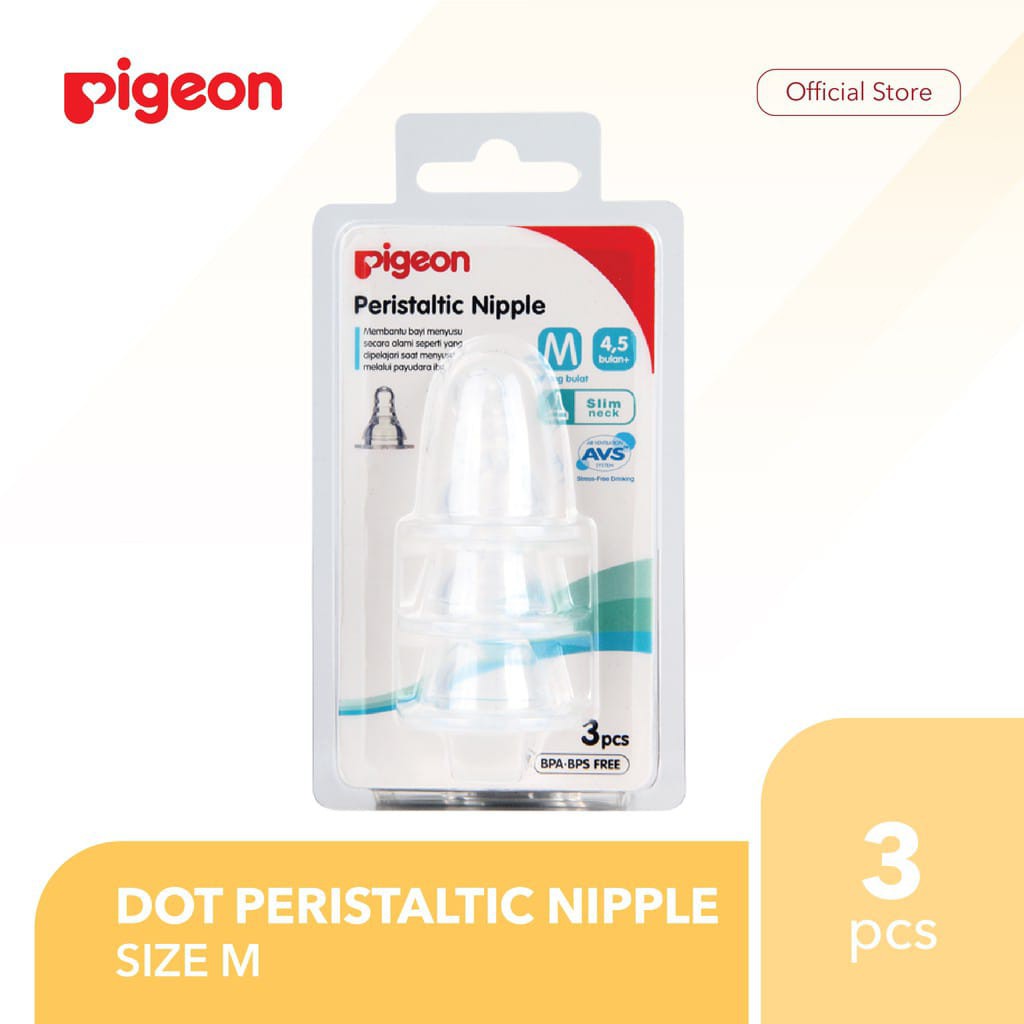 Pigeon Peristaltic Nipple for Slim Neck Bottle isi 2 pcs / 3pcs / M / L