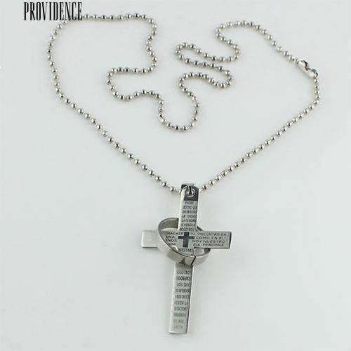 [Bayar Di Tempat]  Pria Stainless Steel Doa Palang Cincin Pendant Bola Rantai Punk Kalung Perhiasan