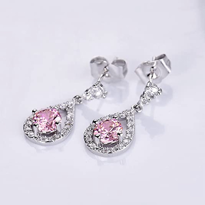 Anting Bentuk Pir Bahan Cubic Zirconia Warna Silver Untuk Wanita