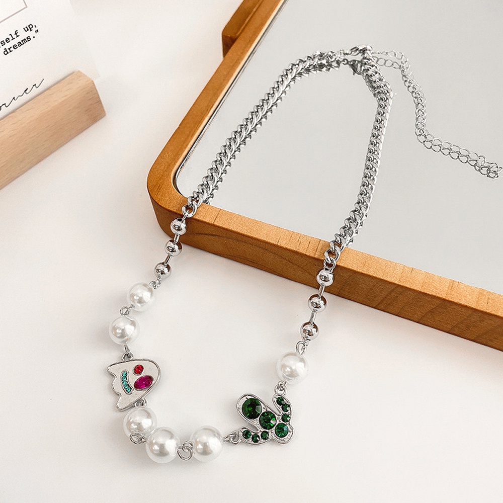 Needway  Cool Pearl Necklaces Men Pendants Clavicle Chain Letter Trendy Punk Ghost Cactus Fashion Jewelry Choker