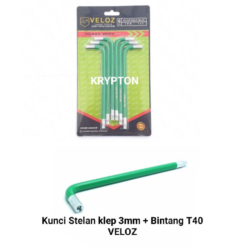 Kunci stelan klep motor 3mm + kunci L bintang T-40 VELOZ Japan quality
