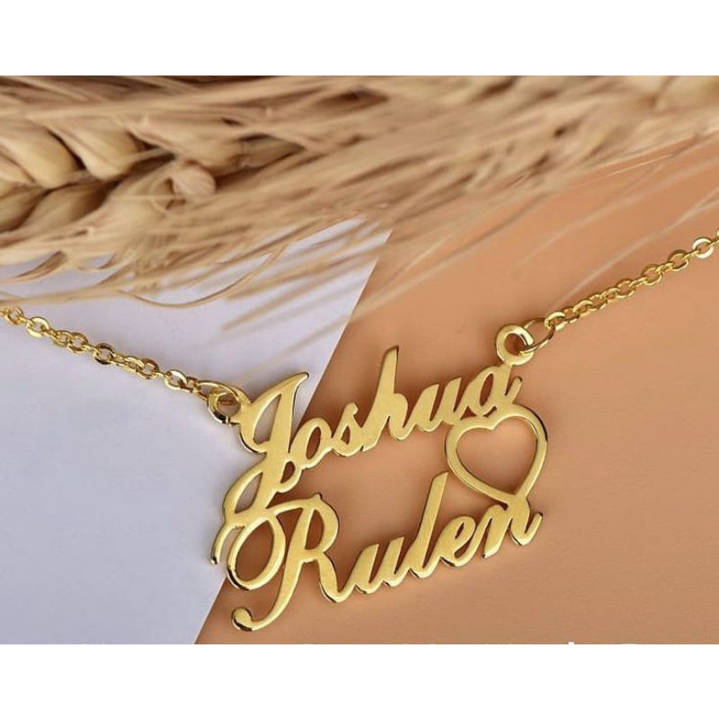 PERHIASAN AKSESORIS KALUNG LIONTIN RANTAI LOVE CUSTOM NAMA UKURAN INISIAL HURUF GOLD WANITA MURAH