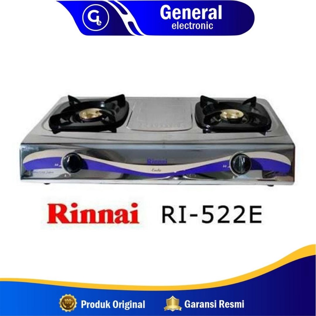 Kompor Gas Rinnai RI522 E 2 TUNGKU STAINLESS STEEL BARU &amp; BERGARANSI RESMI