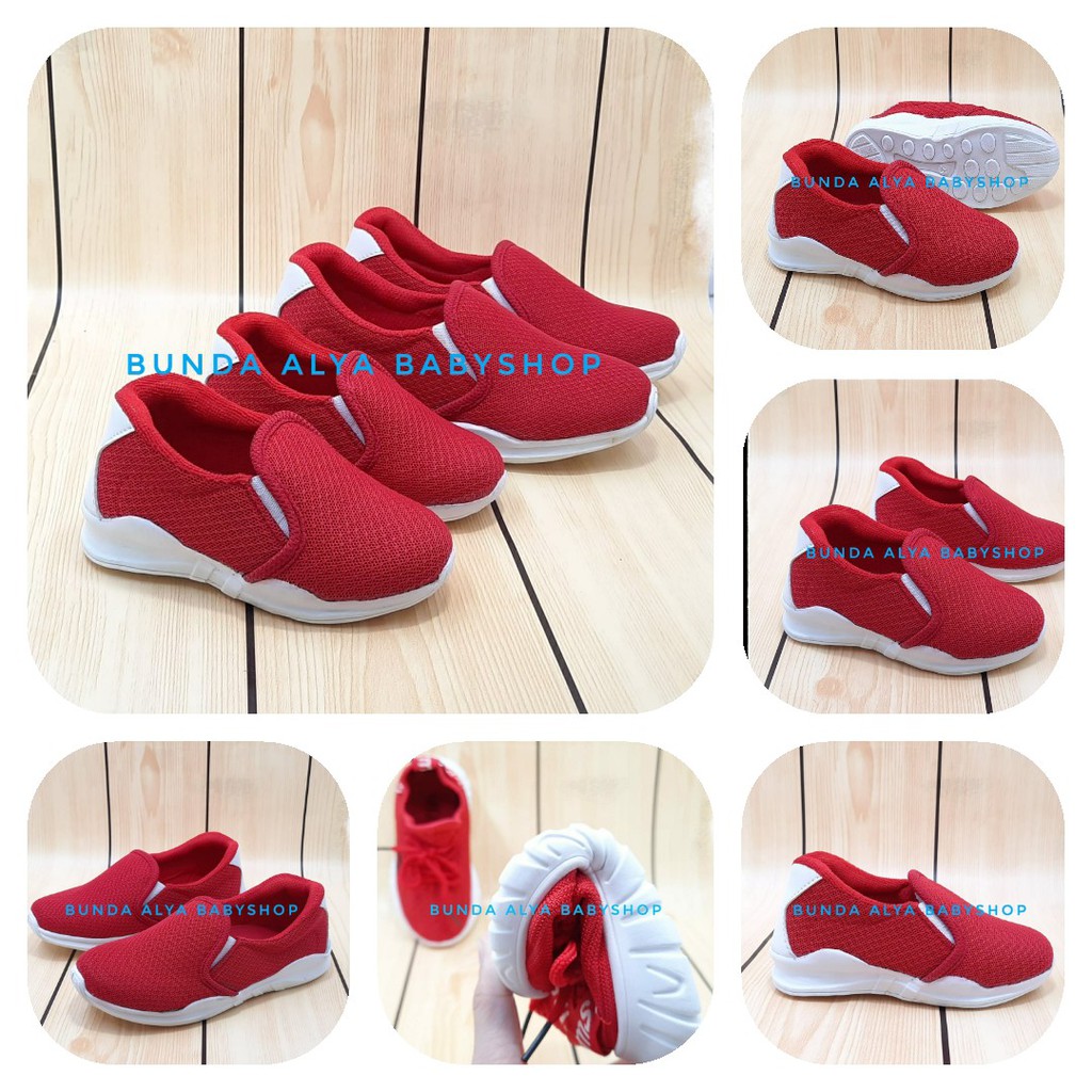 Sepatu Anak Laki Laki 2 3 Tahun Sport MERAH Sepatu Anak Cowok Cewek Sport Slip ON Alas Karet Anti Licin  Size 22 - 35