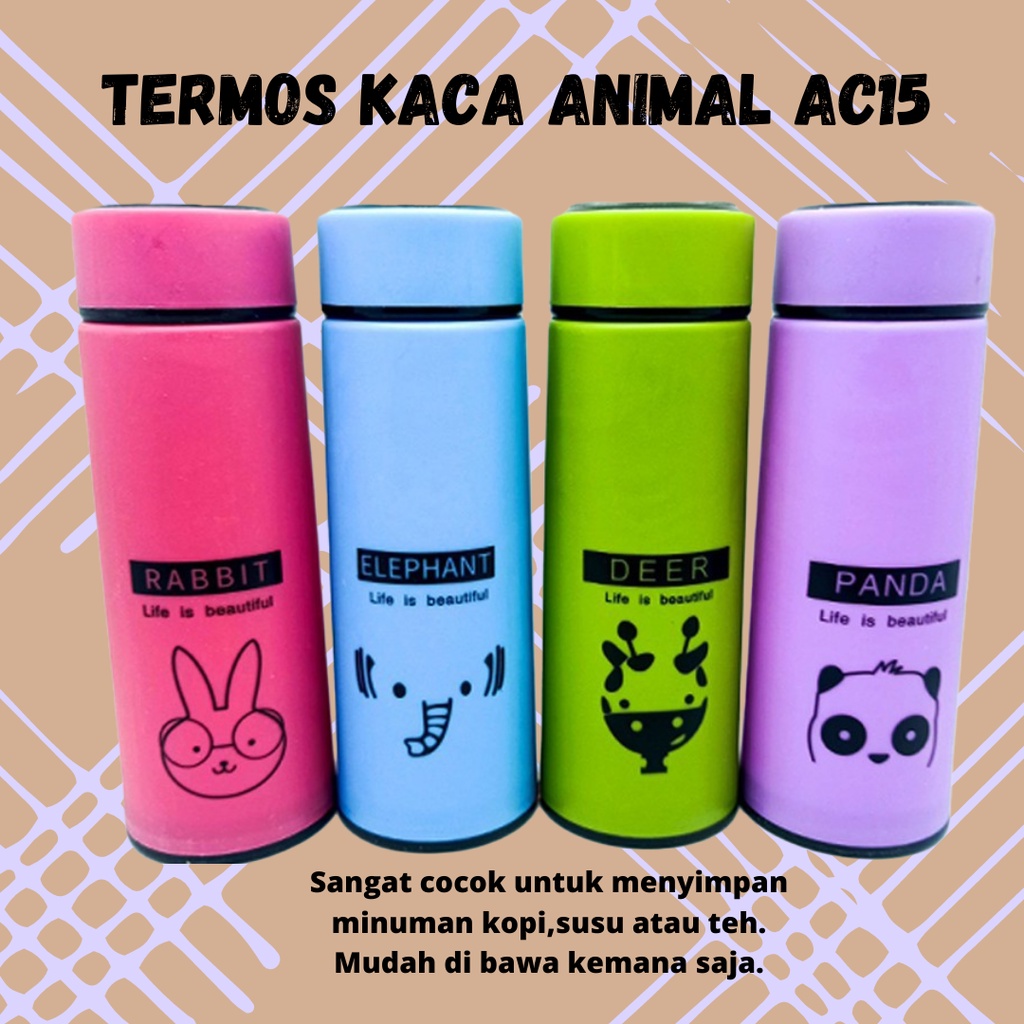 TERBARU!!! TERMOS KACA ANIMAL AC15 / MY BOTOL KACA KARAKTER ANIMAL BOTOL MINUM