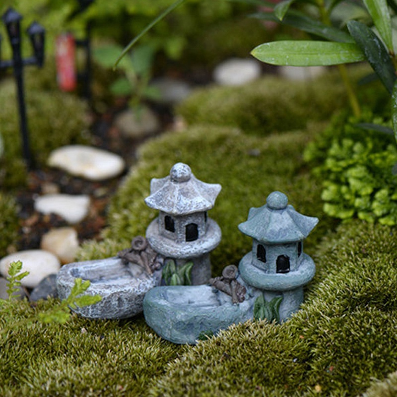 Miniatur Kolam Menara Bahan Resin Gaya Retro Untuk Taman