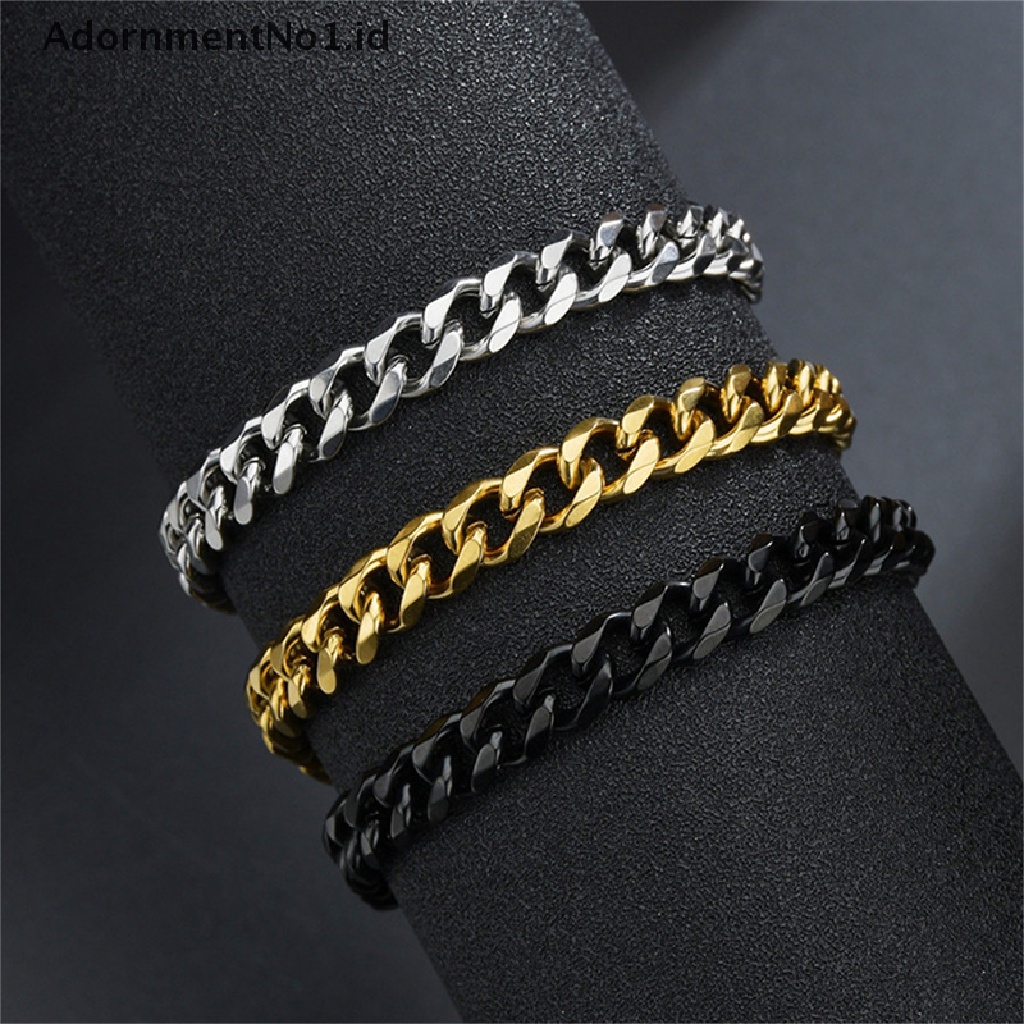 (AdornmentNo1) 2021 Gelang Tangan Rantai Stainless Steel Klasik Lebar 3 / 5 / 7mm Untuk Pria / Wanita