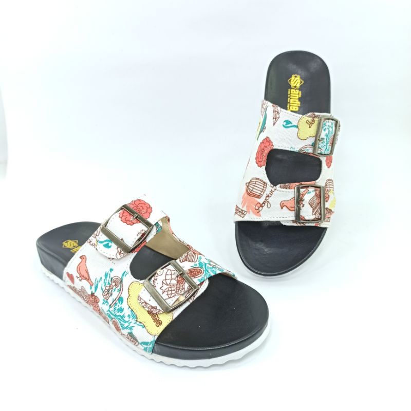 ANDIS Sandal Wanita Casual Sendal Selop Puyuh Kekinian Model Birken Ban dua Motif Andis AF02