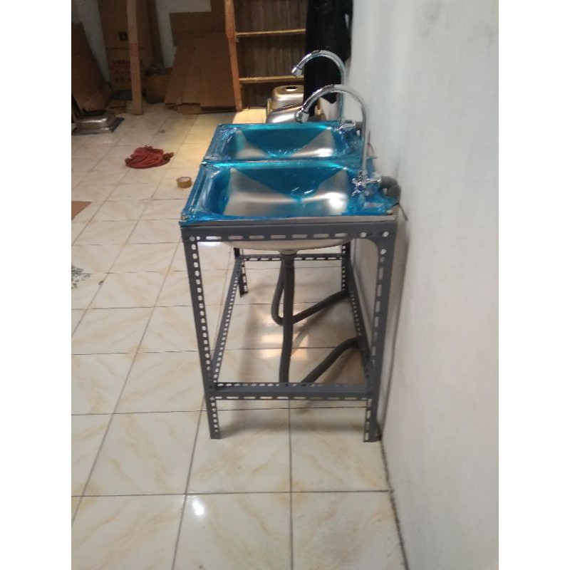 wastafel portable 2 bak cuci piring 80x50tanpa sayap