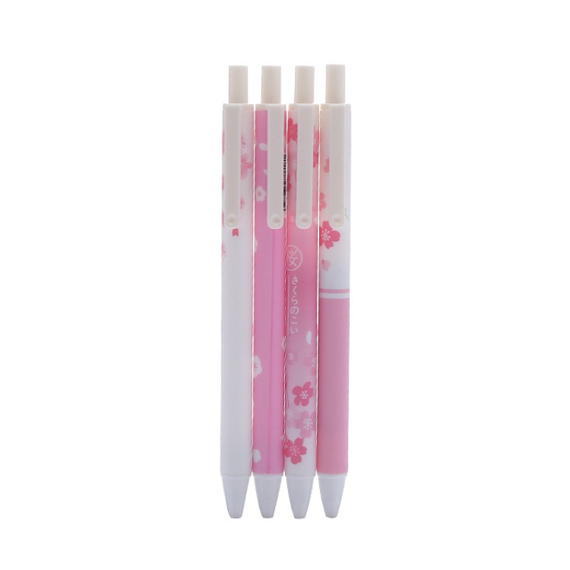 4pcs / Set Pulpen Gel Tinta Hitam Motif Bunga Sakura Pink Untuk Stationery Sekolah / Kantor