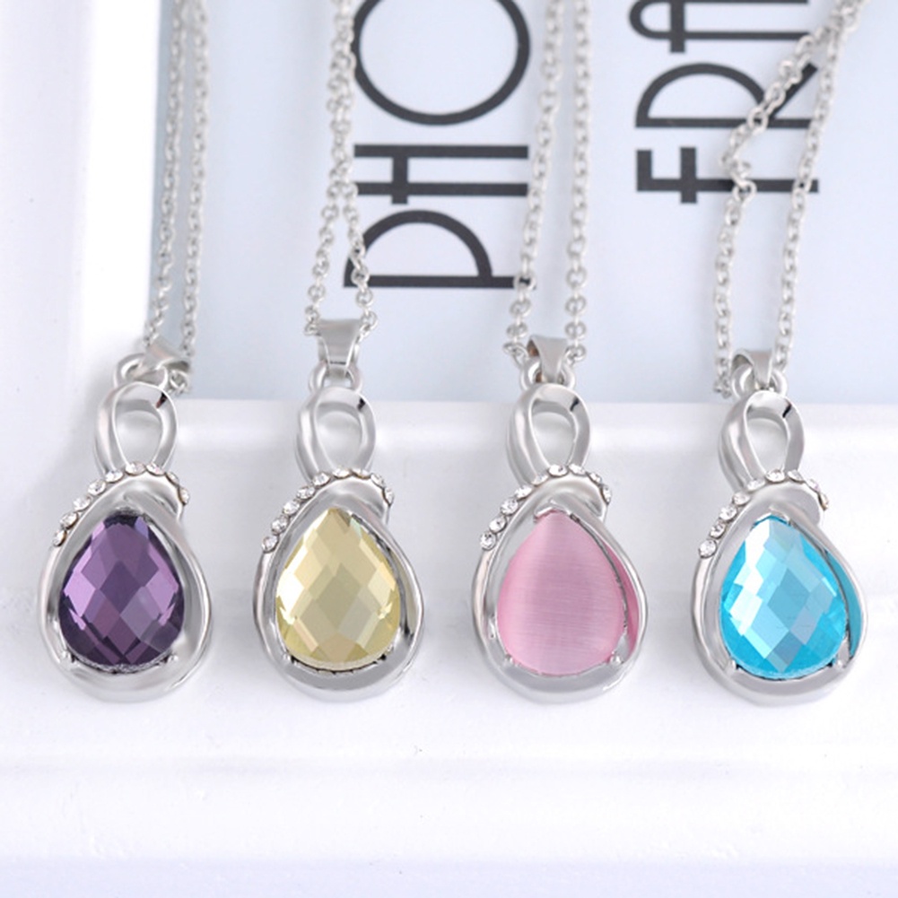 Hu Hu Hu Hu Hu Alat Bantu Pasang Kacamata♡ Kalung Rantai Dengan Liontin Bentuk Tetesan Air Opal Aksen Berlian Imitasi Untuk Wanita